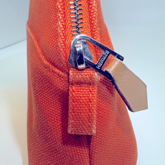 Hermès Pouch Bolide Mini Mini Pouch Orange Toile H Canvas Travel Case Rare AUTH - Picture 12 of 13